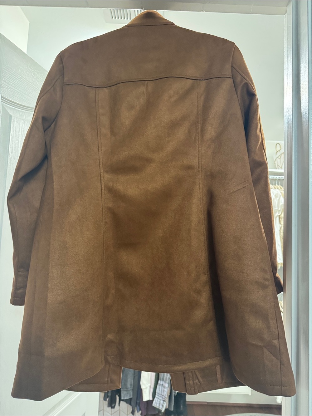 Women's Brown Suede Utility Coat with Snap Front - Picture 4 of 4